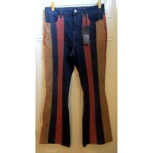 Versona Flare Jeans Striped Patchwork Colorblock 70s Boho NWT Size 6 Sm